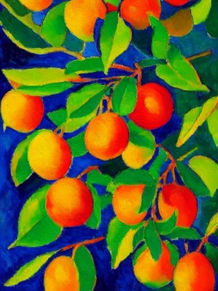 Loquat 2 Fruit Vibrant Matisse Inspired Painting Fruit