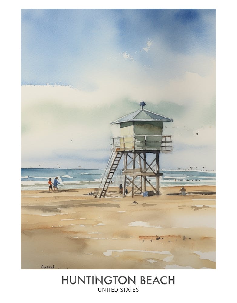 Huntington Beach 2 Watercolour Travel Poster