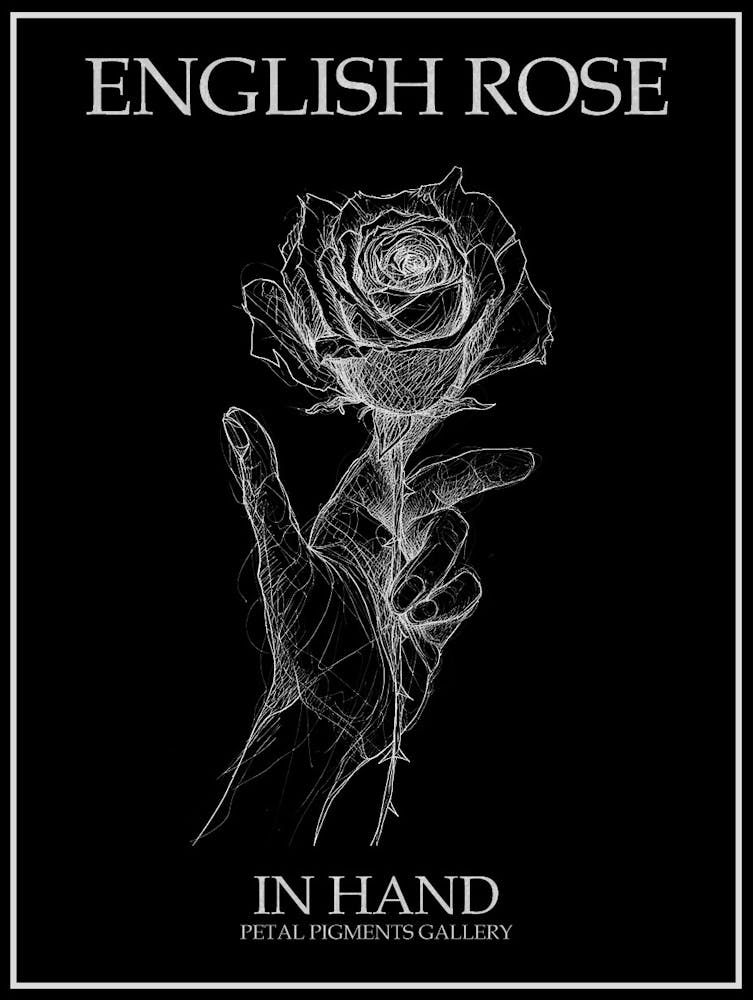 English Rose In Hand Line Drawing 1 Poster Inverted