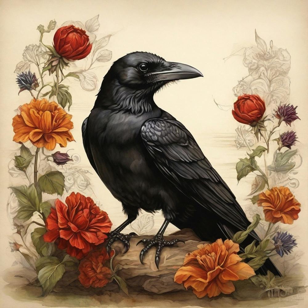 Crow With Roses