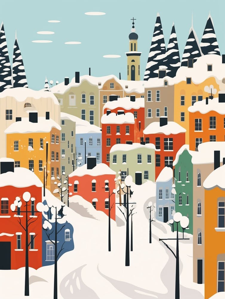 Retro Winter Illustration Helsinki Finland 1