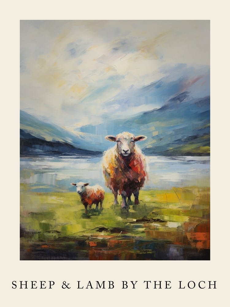 Sheep & Lamb By The Loch