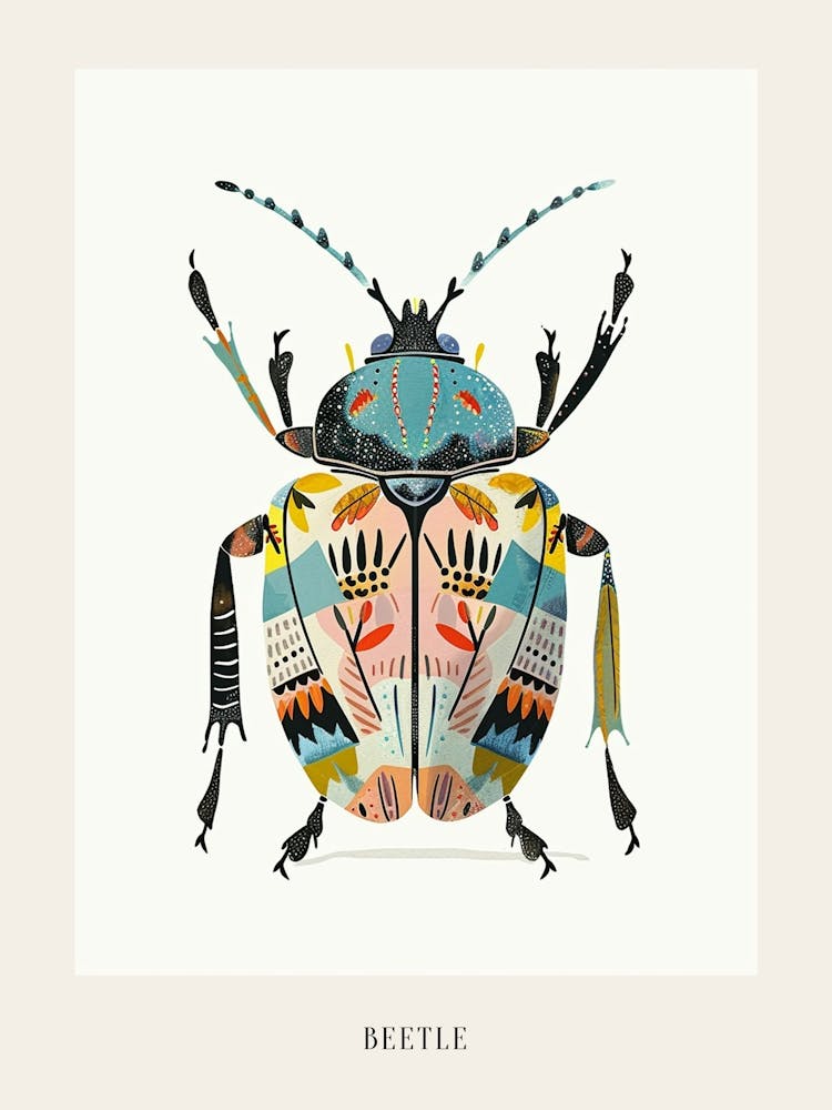 Colourful Insect Illustration Beetle 20 Poster