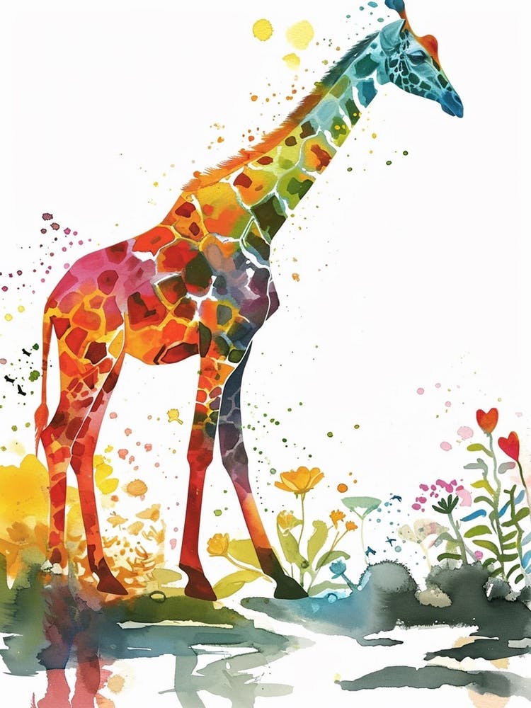 Girafe en Marche Aquarelle 1