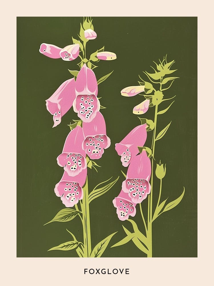 Pink & Green Foxglove 2 Flower Poster