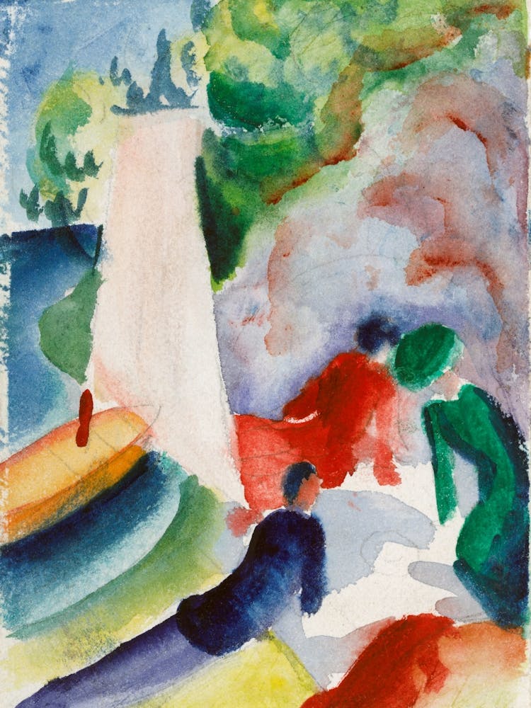 August Macke S Picnic On The Beach (Picnic After Sailing) (1913) Famous Painting, Original From Wikimedia