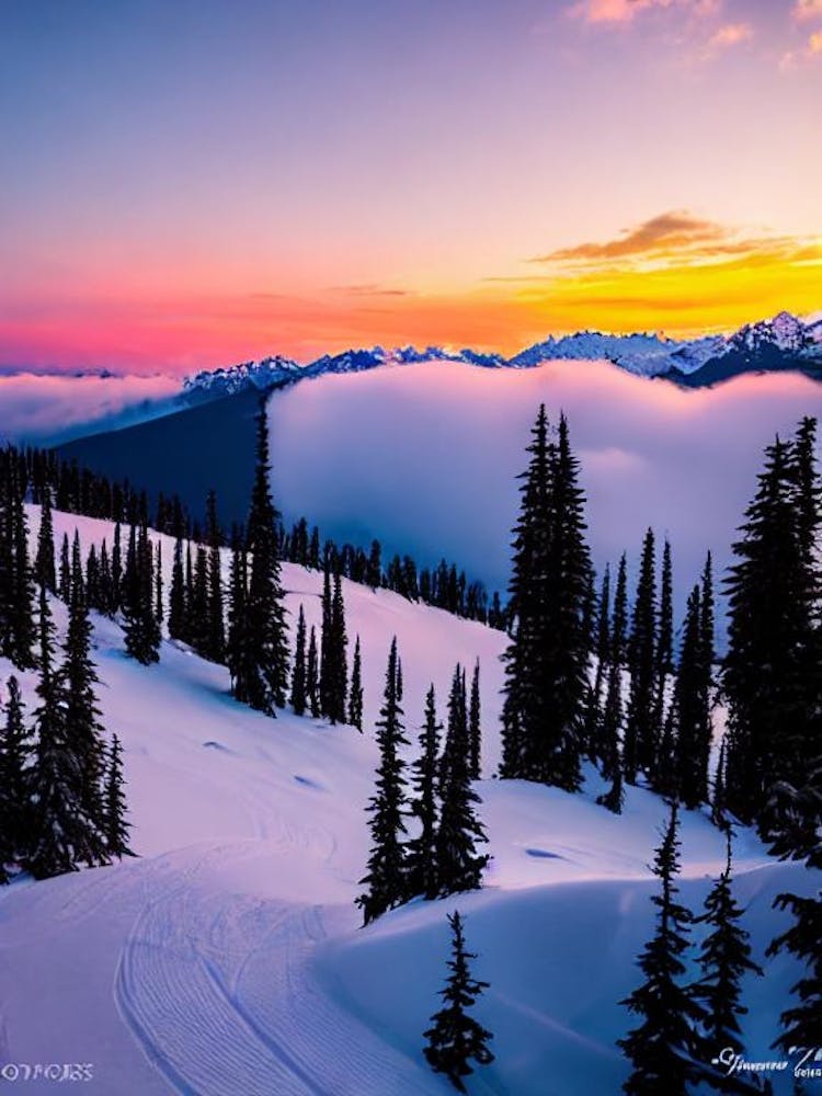 Whistler Blackcomb, Canada 1 Sunrise Skiing Poster
