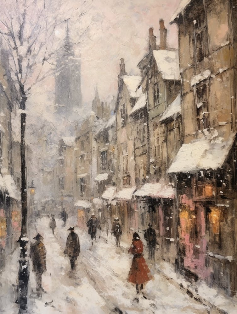 Vintage Winter Painting Canterbury United Kingdom 2