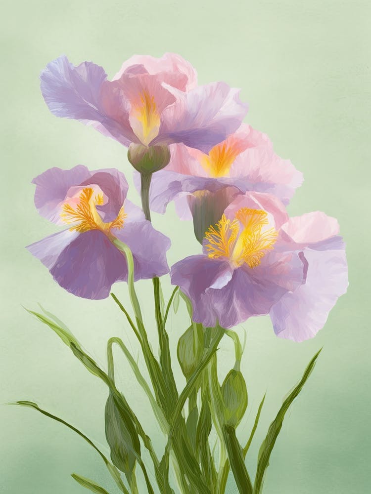 Iris Flowers Acrylic Painting In Pastel Colours 1