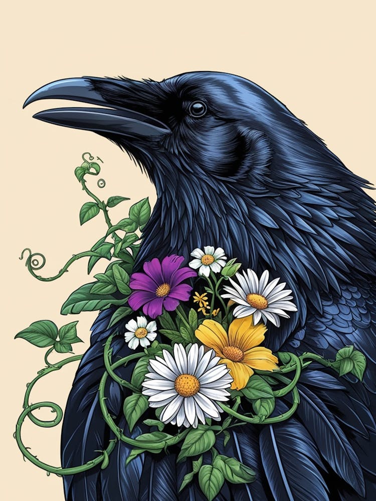Crow With Flowers 6