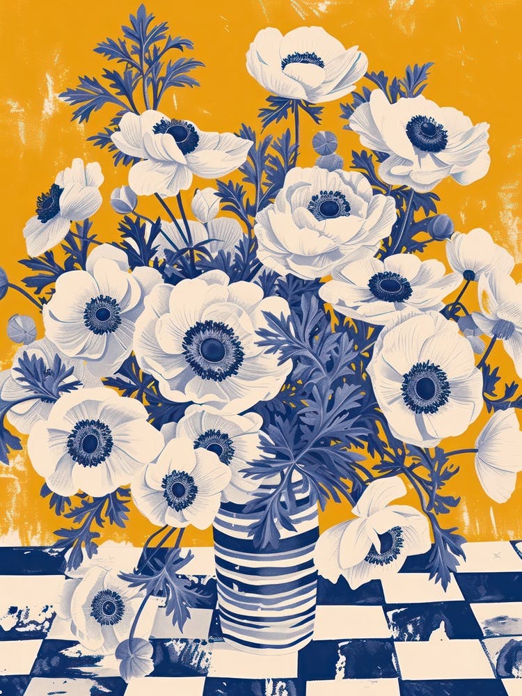 Anemone Flowers On A Table   Contemporary Illustration 2