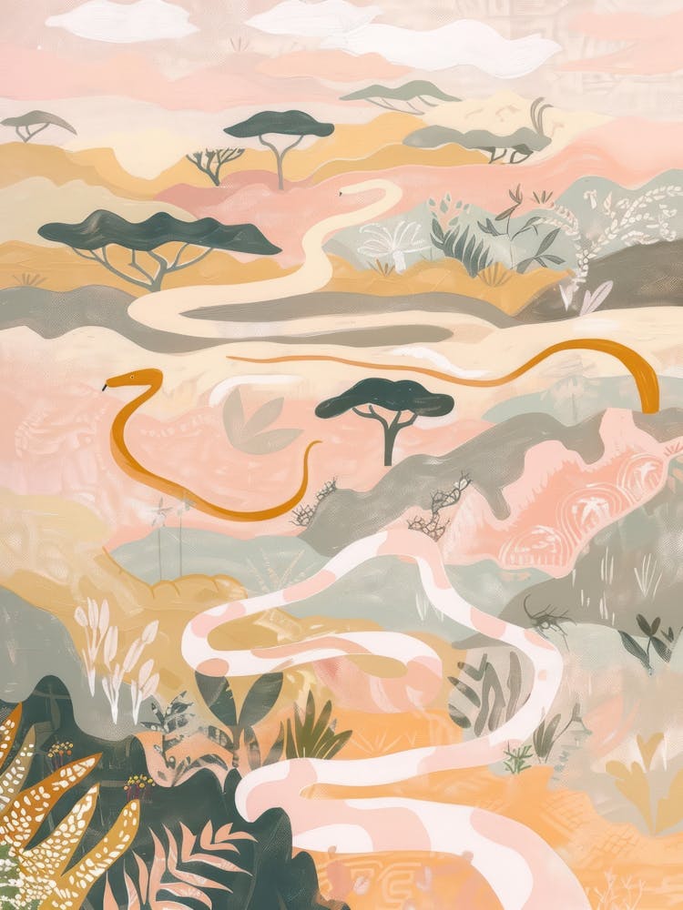 Snakes Pastels Jungle Illustration 1