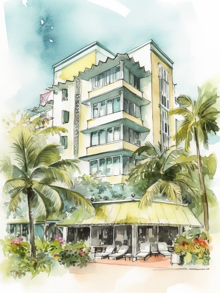 South Beach Miami Neighborhood, Watercolour 1