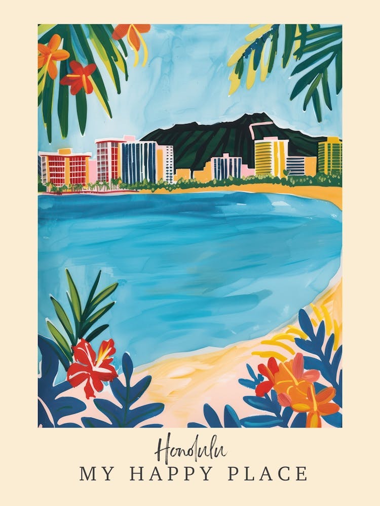 My Happy Place Honolulu 4 Travel Poster