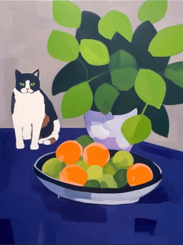 A Painting Of A Still Life Of A Hydrangea With A Cat In The Style Of Matisse 3
