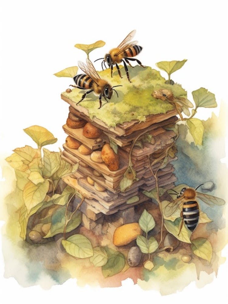 Leafcutter Ant Bee Beehive Watercolour Illustration 3