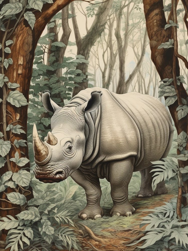 Rhino Walking Beside The Trees 2