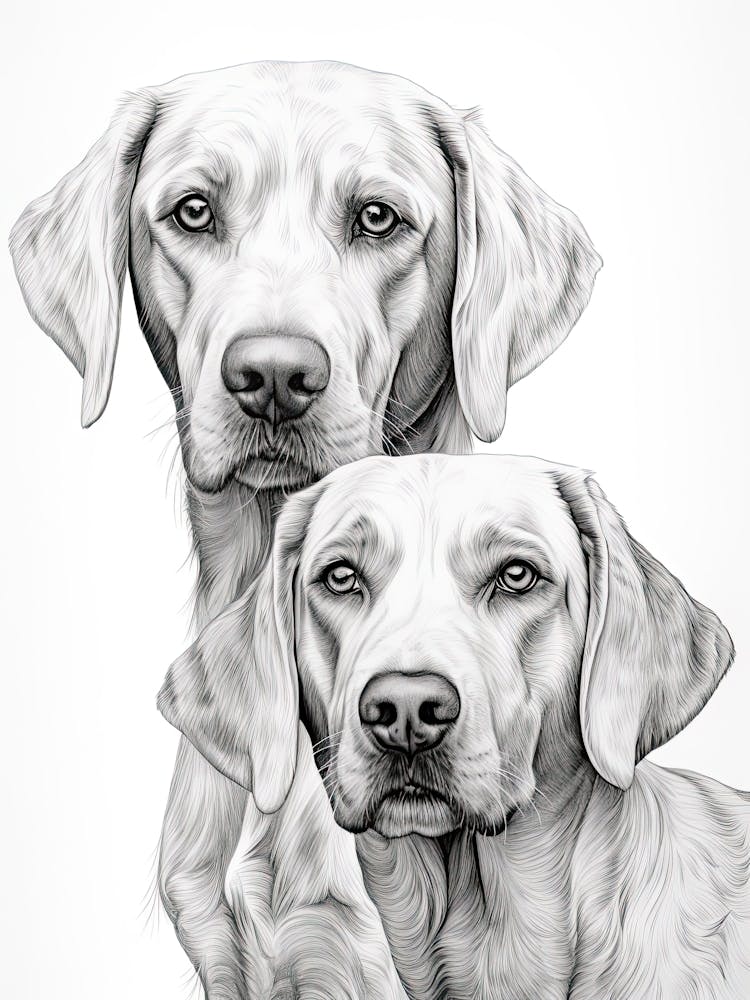 Zwei Pointer Hunde, Strichzeichnung 2