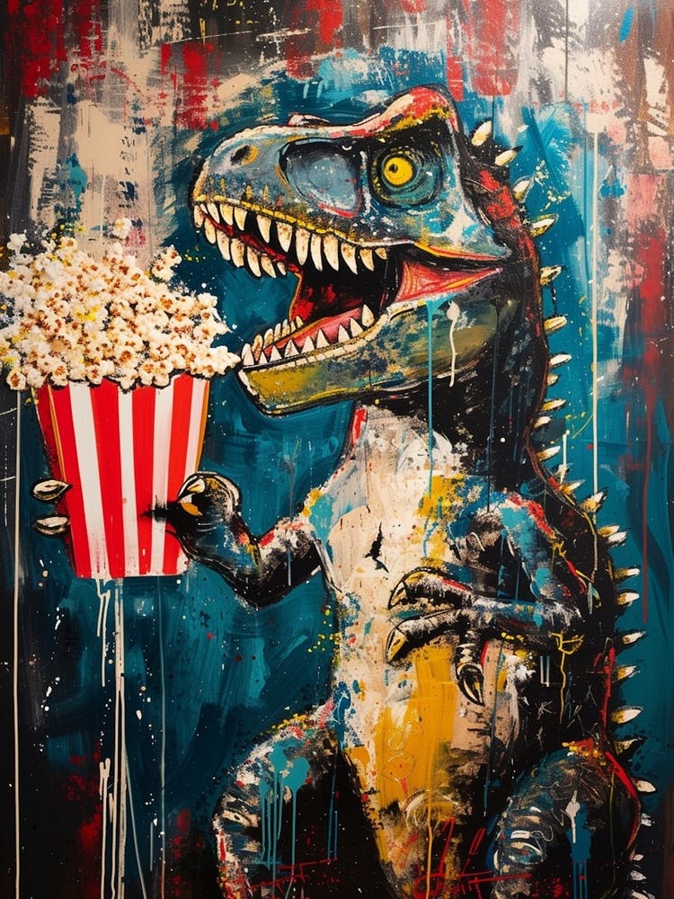 Paint Splash Dinosaur Eating Popcorn 1