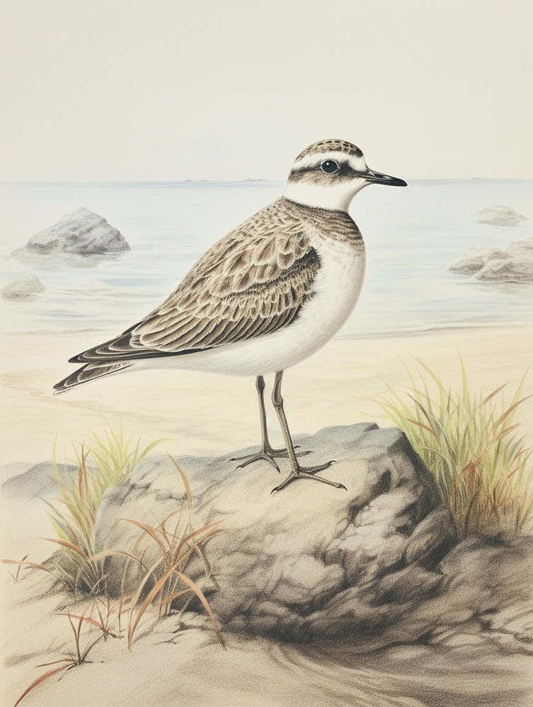 Vintage Bird Drawing Grey Plover 1