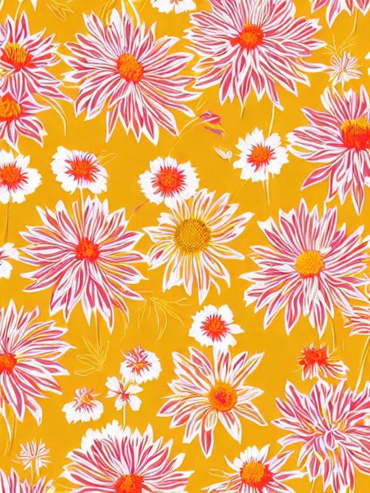 Yellow Coneflower Floral Print Retro Pattern 1 Flower
