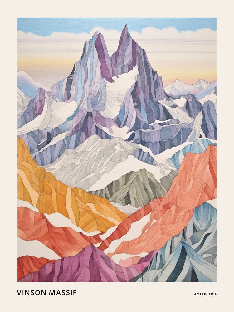 Vinson Massif Antarctica 1 Colourful Mountain Illustration Poster