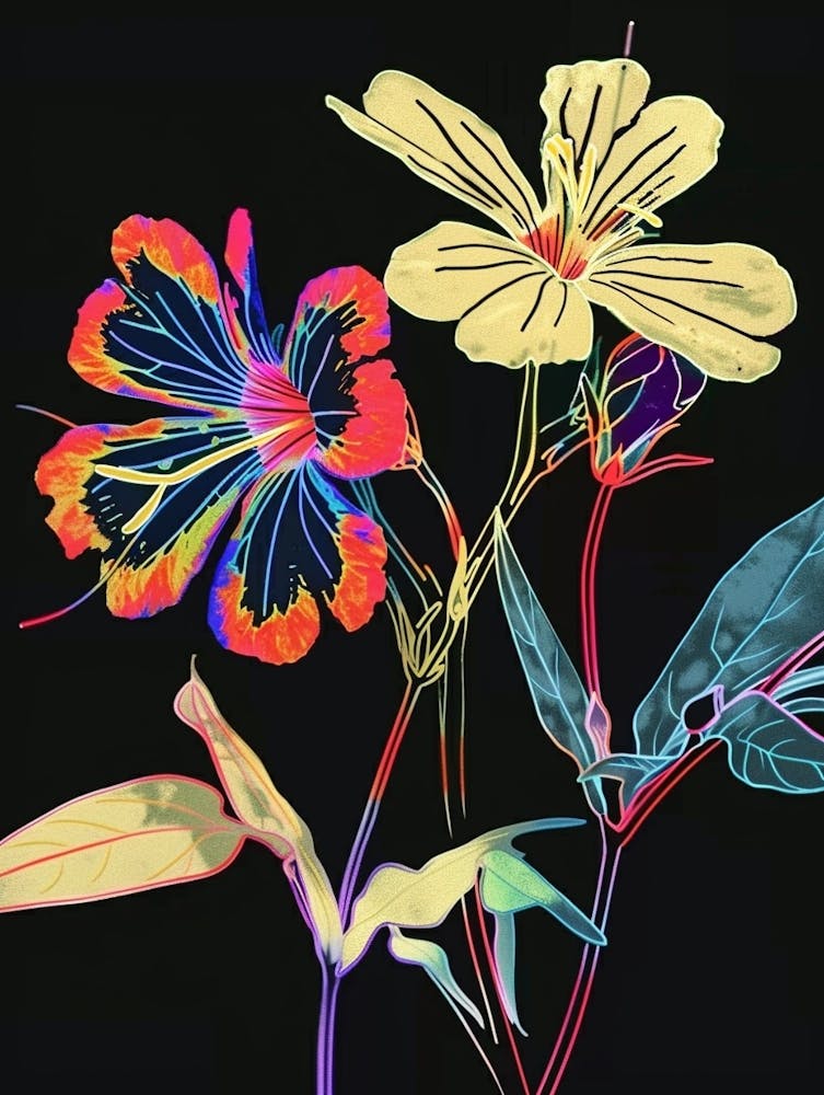 Neon Flowers On Black Geranium 2