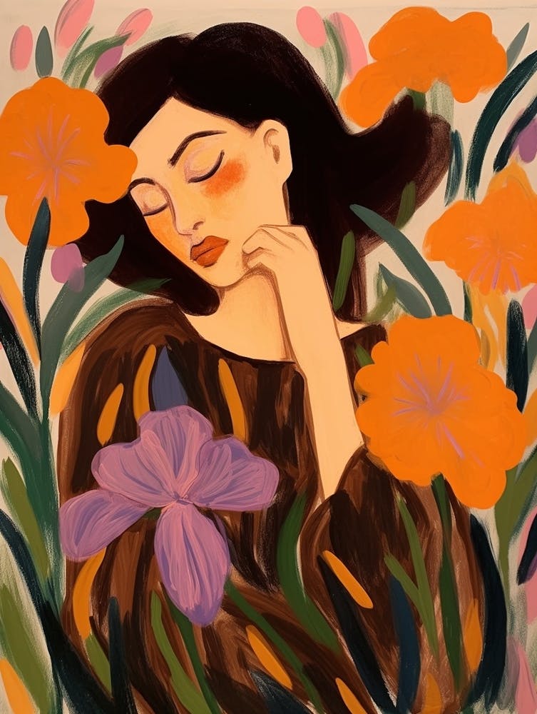 Frau mit Herbstblumen Iris 2