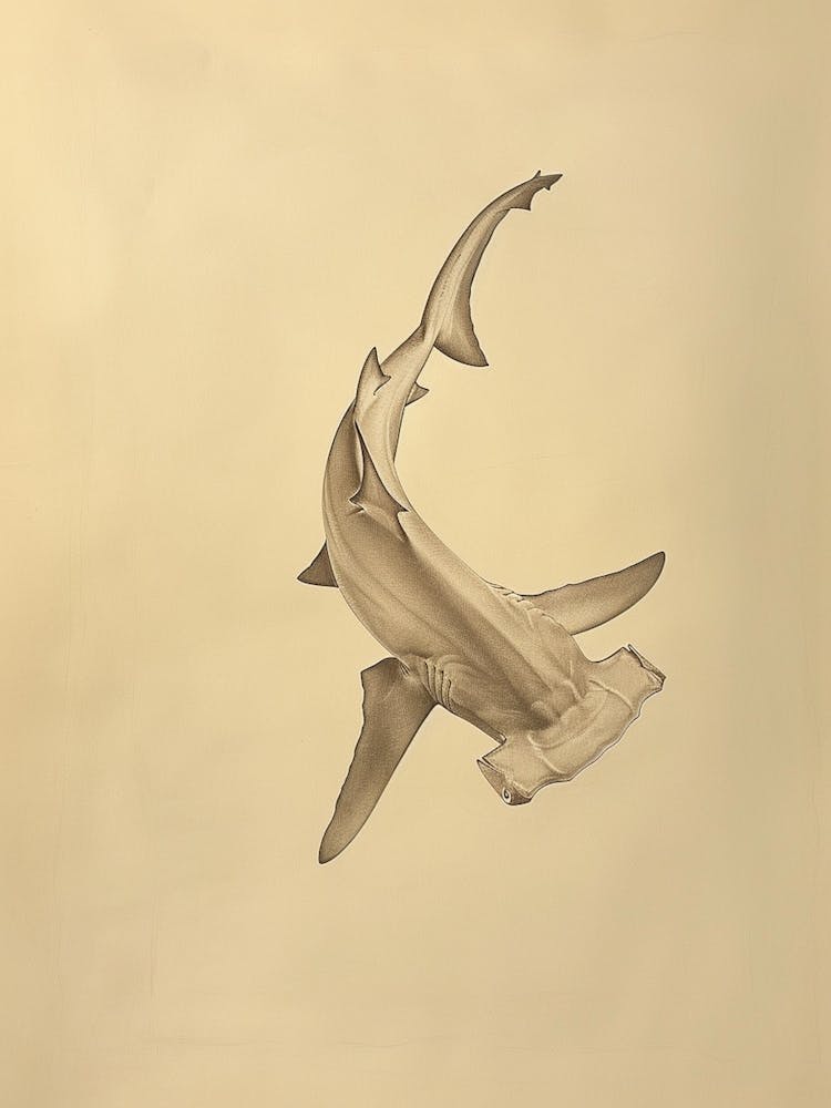 Hammerhead Shark Vintage Pencil Illustration