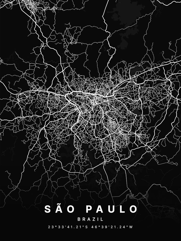 Sao Paulo Brazil Black Map