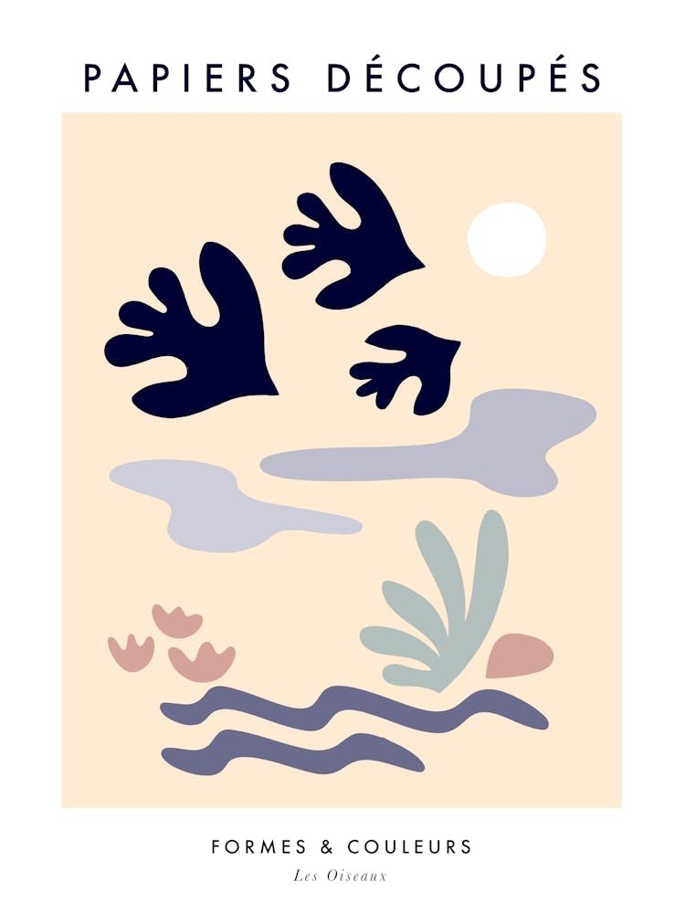 Matisse Minimal Cut-outs Birds on Serene Beach