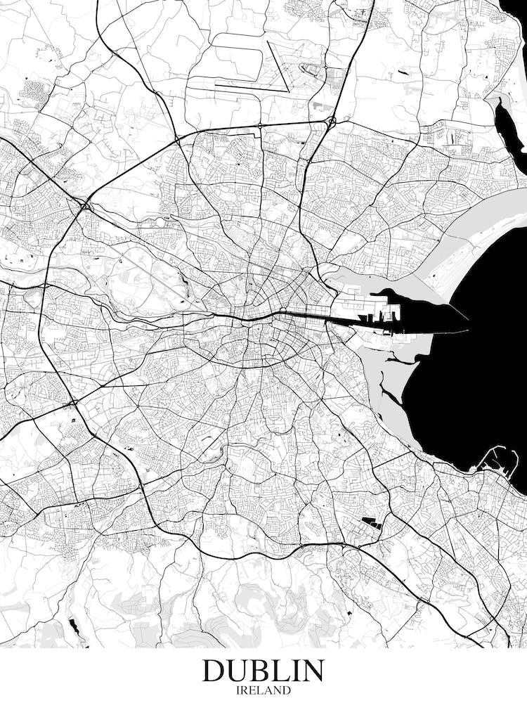 Dublin White Black Map