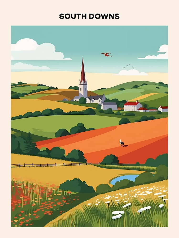 South Downs Midcentury Travel Poster