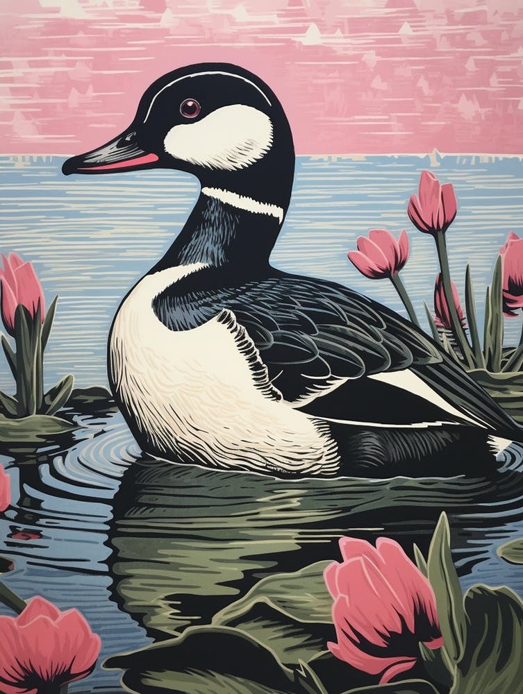 Vintage Bird Linocut Bufflehead 4