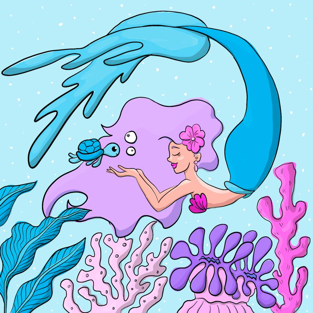Playful and beautiful swimming mermaid in pink, purple, and blue