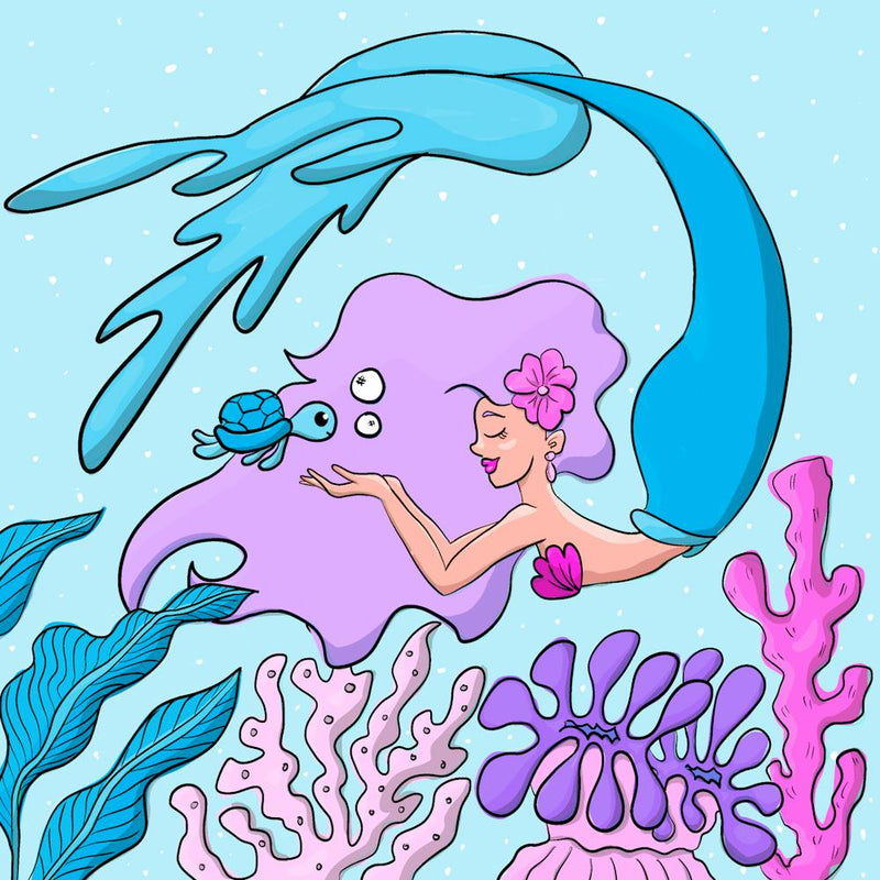 Playful and beautiful swimming mermaid in pink, purple, and blue