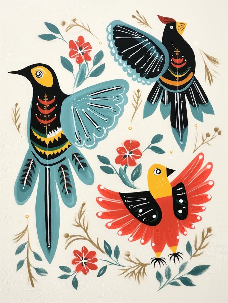 Folk Style Bird Painting Northern Cardinal 4