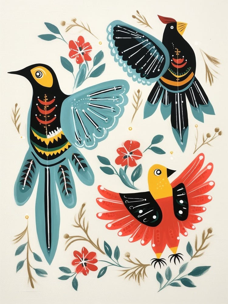 Folk Style Bird Painting Northern Cardinal 4