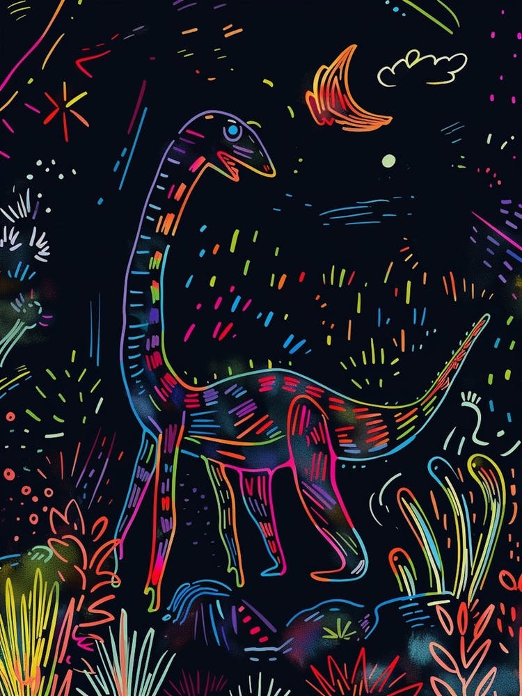 Abstract Neon Line Illustration Brachiosaurus 5