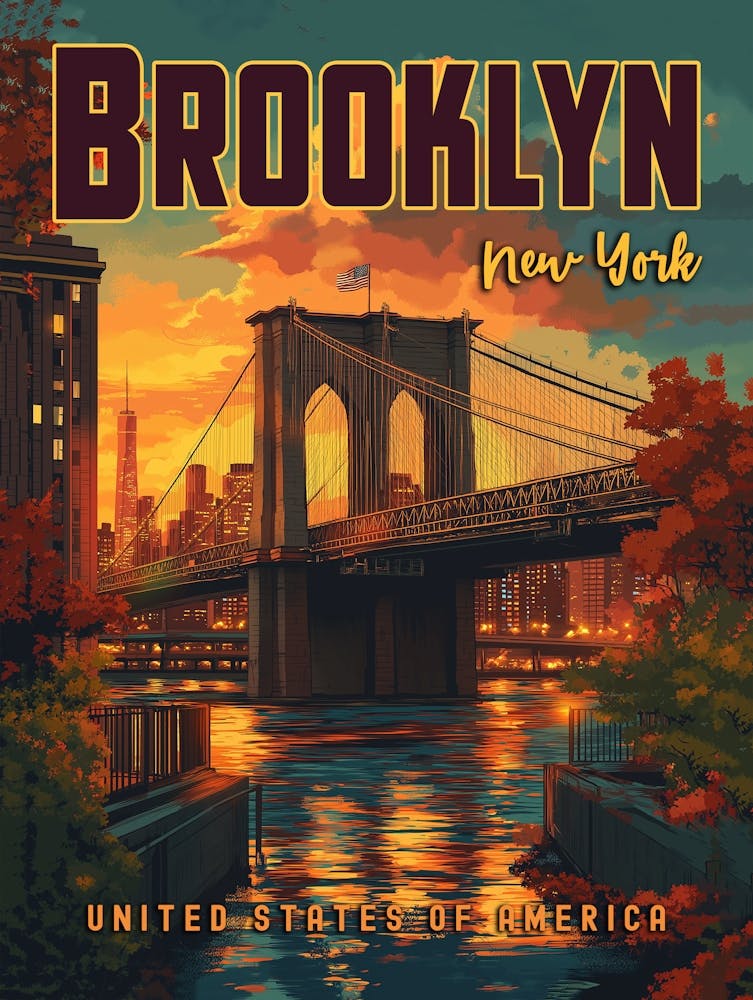 Brooklyn Bridge Sunrise - A Vintage Travel Poster
