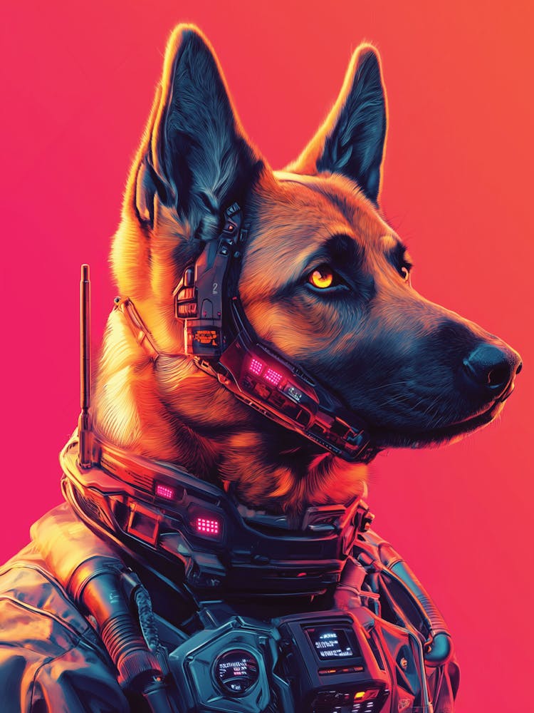 German Shepherd Cyber Punk Sci Fi