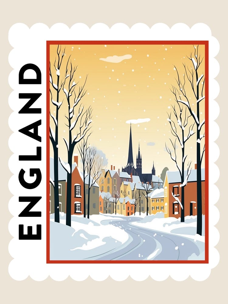 Retro Winter Stamp Poster Oxford United Kingdom 3