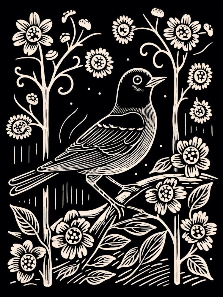 B&W Bird Linocut Eastern Bluebird 2