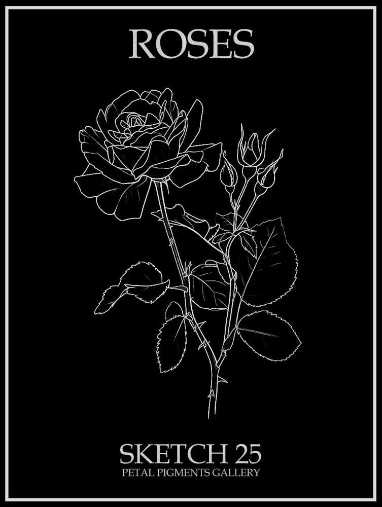 Croquis de Roses 25 Affiche Inversée