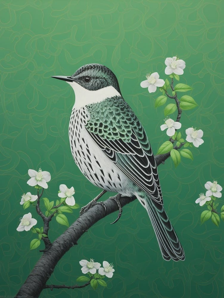 Ohara Koson Inspired Bird Painting Lark 3