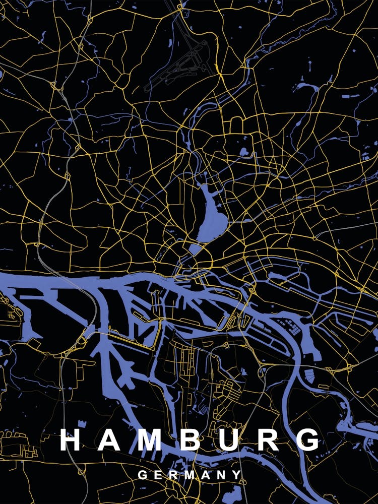 Hamburg Germany City Map Black and Gold