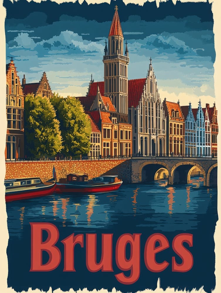 Aihrgdesign A Retro Travel Poster For Bruges Featuring The Ba 2359098e Fdad 4358 9f21 7abe427ee9ee 0