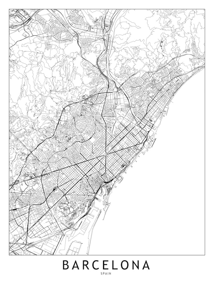 Barcelona White Map
