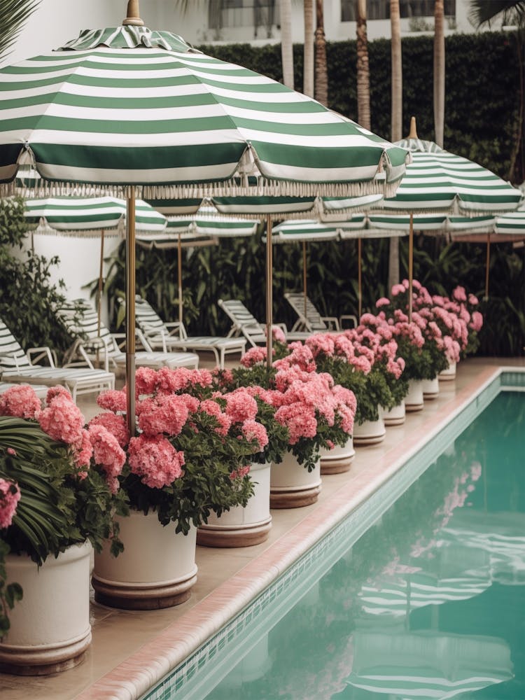 Pink Flowers And Umbrellas