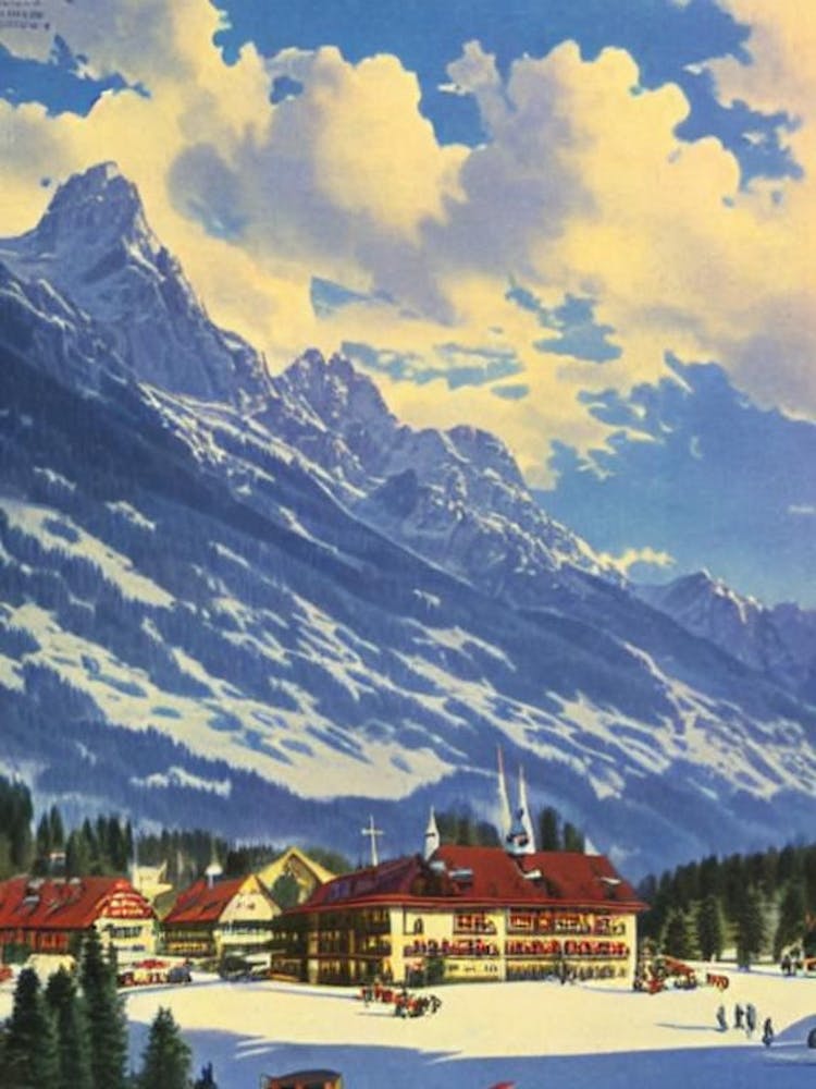 Garmisch Partenkirchen, Germany Ski Resort Vintage Landscape 1 Skiing Poster